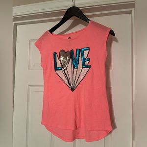 🐠 Total Girl Girls Youth. Size 16. Cap Sleeve T-Shirt. Peach. “Love” Sequins.